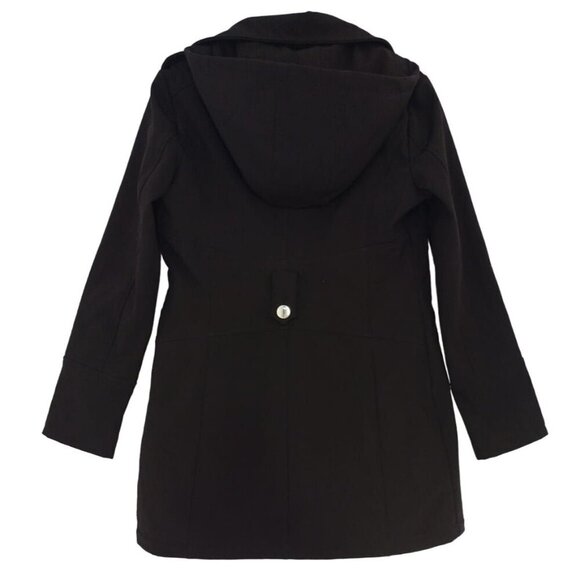 Guess Women's Double-Breasted Black Peacoat With Hood & Gold Buttons Size Medium - Picture 3 of 8